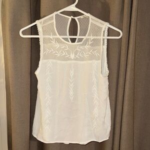 BLEUH CIEL Elegant White Embroidered Women's Sleeveless Top Shirt Lace Sheer SM